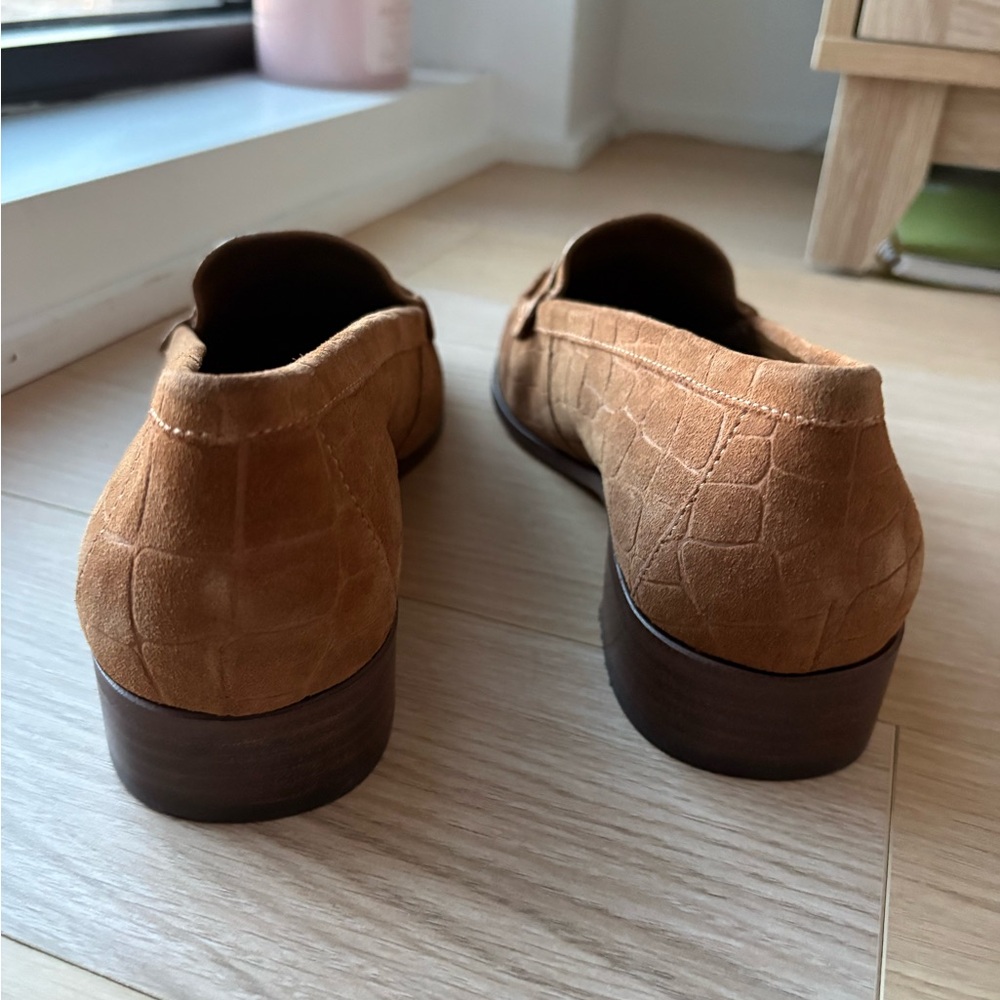 Cognac Suede Croc-Embossed Loafers - Picture 4 of 4